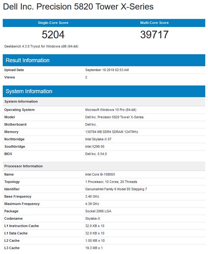 Risorsa grafica - foto, screenshot o immagine in genere - relativa ai contenuti pubblicati da unixzone.it | Nome immagine: news30002_Core i9-10900X-Geekbench_1.jfif